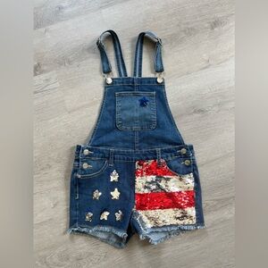 NWOT Girl’s Justice Overall Shorts With Reversible Sequins